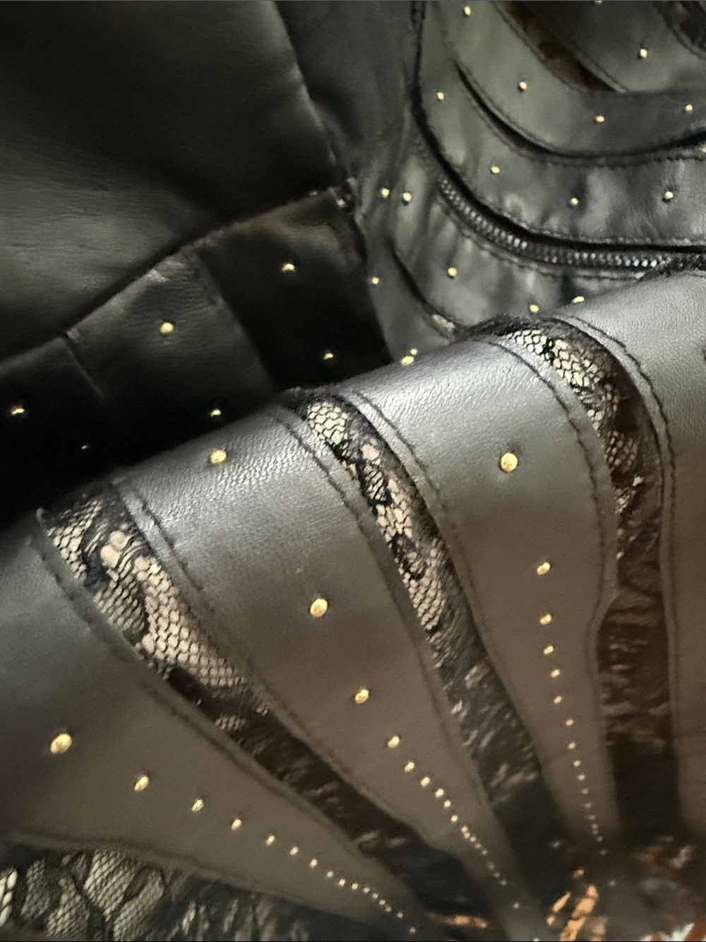 Alice + Olivia Black Pleated leather and Lace Midi Skirt with Stud Accents - Picture 15 of 15